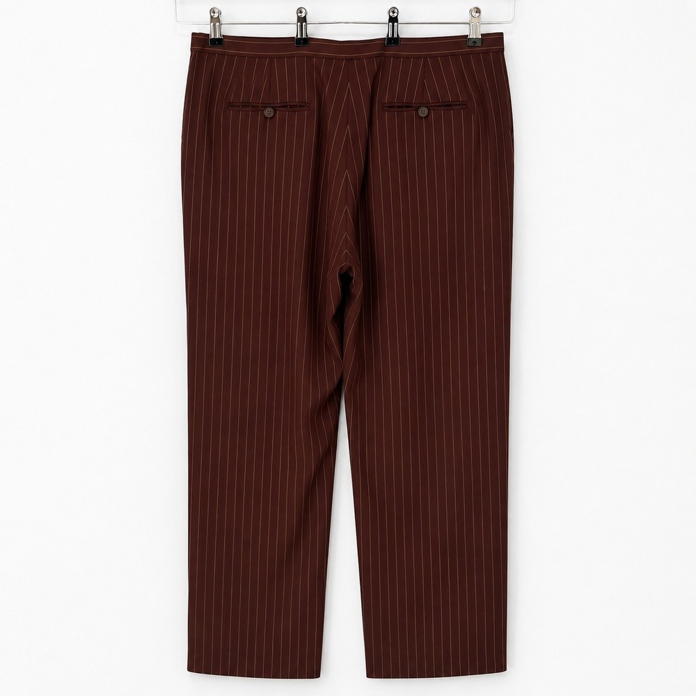 Lauren Ralph Lauren 100% Silk Brown Pinstripe Straight Leg Pants Women 16 Career - Picture 3 of 10